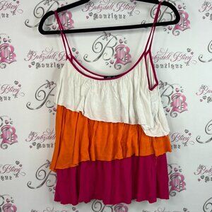 SWS tank top tiered ruffle Vibrant Layered Camisole in White, Orange, and Pink